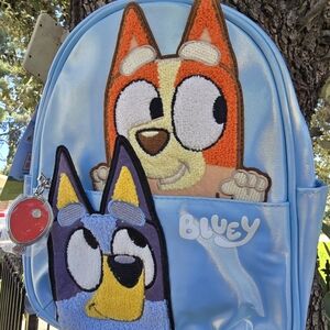BLUEY- Kids Light Blue Backpack with Character Patches